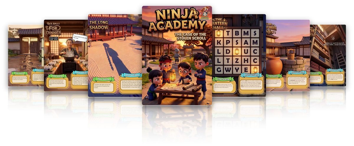 Ninja Academy: cover and puzzle pages