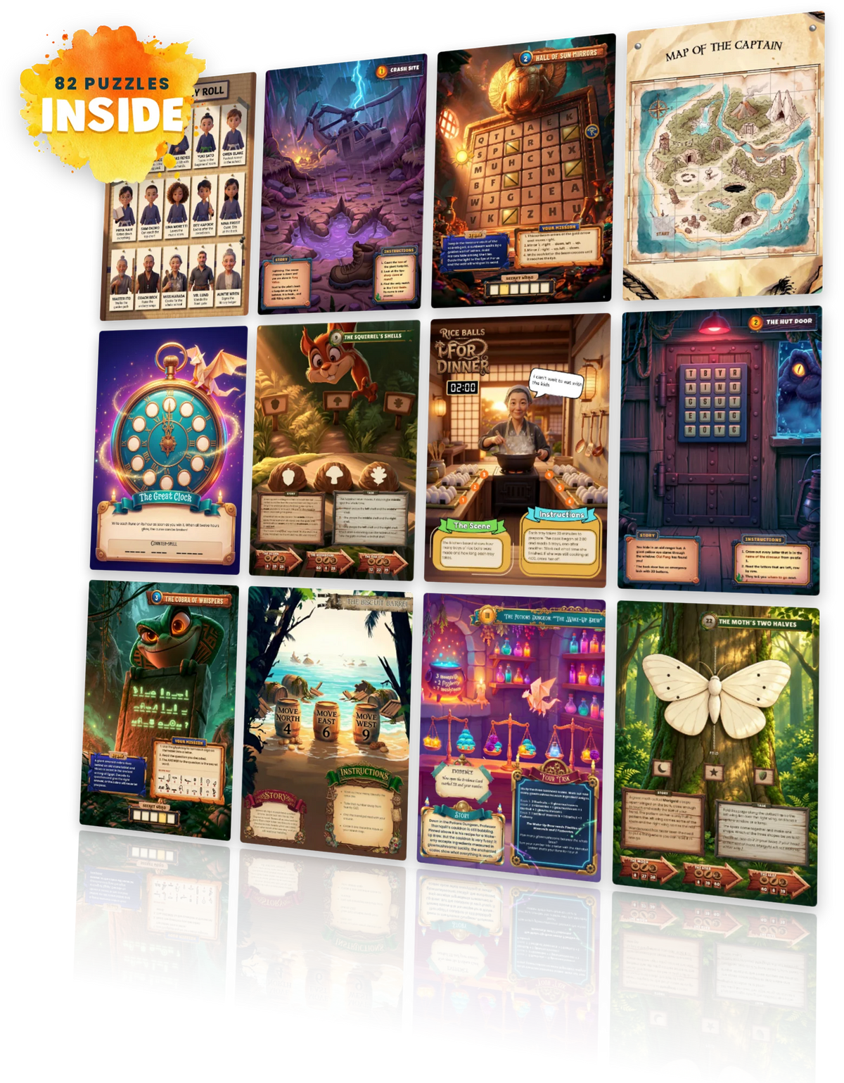 Puzzle pages from all six adventures